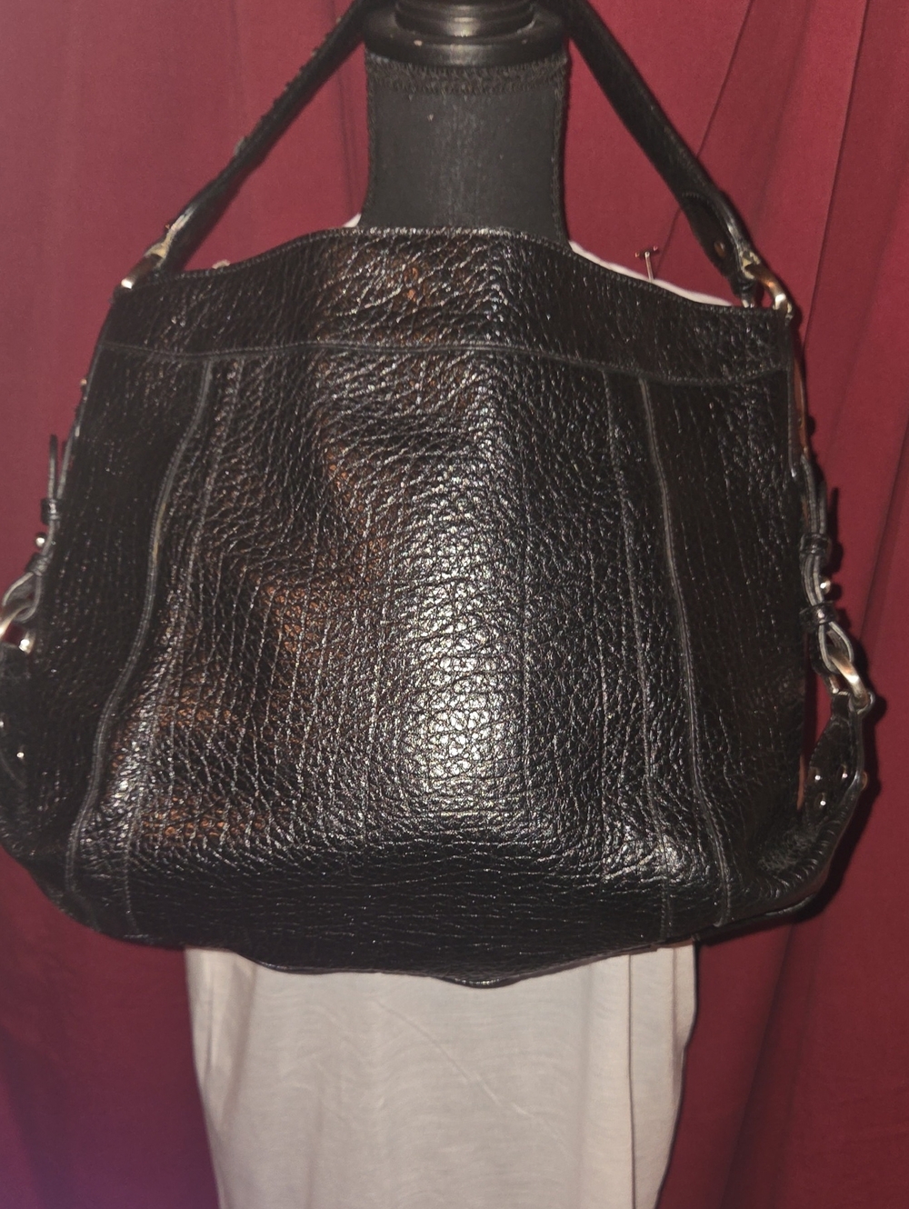 Kenneth Cole Black Textured Leather Shoulder Bag